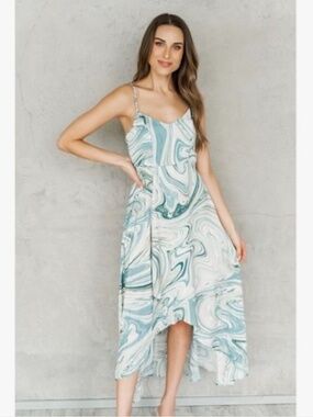 Fiestar Marble Print High-Low Summer Dress Size Medium EUC